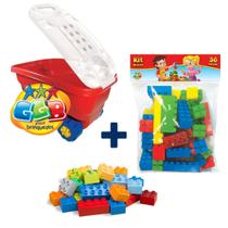 Kit Carrinho Blocos com 48 peças e 36 Blocos de Montar