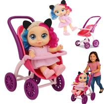 Kit Carrinho Boneca + Andyzinha Cabelos Coloridos Acessórios