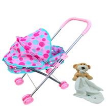 Kit Carrinho Boneca Berço Infantil + Naninha Urso Pelúcia
