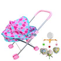 Kit Carrinho Boneca Berço Passeio e Móbile Musical Giratório
