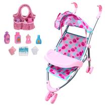 Kit Carrinho Boneca Passeio Bebê Rosa e Bolsa Maternidade Kit Carrinho Boneca Passeio Bebê Rosa e Bolsa Maternidade