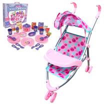 Kit Carrinho Boneca Rosa Passeio e Jogo Meu Jantarzinho