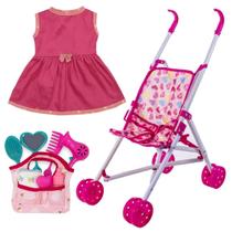 Kit Carrinho Boneca + Vestido Rosa e Bolsinha Maternidade Kit Carrinho Boneca + Vestido Rosa e Bolsinha Maternidade
