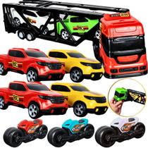Kit Carrinho Brinquedo Caminhão 8 Pçs Moto Cegonha Reboque Miniatura Menino