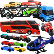 Kit Carrinho Caminhão 6-15 Pçs Cegonha Completo Ônibus Moto Caminhão Lixeiro Brinquedo Menino