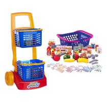 Kit Carrinho Compras Supermercado + Cesta Minhas Comprinhas Kit Carrinho Compras Supermercado + Cesta Minhas Comprinhas