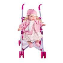 Kit Carrinho de Bebê com Boneca Rose Ring Classic Rosa