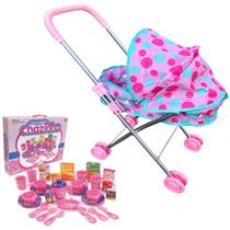 Kit Carrinho De Boneca Infantil Berço e Jogo Meu Chazinho