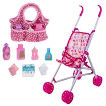 Kit Carrinho de Boneca p/ Empurrar e Bolsa Enxoval