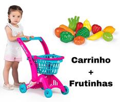Kit Carrinho de Compra Supermercado Infantil 2 Em 1 + Frutinhas e Legumes CALESITA
