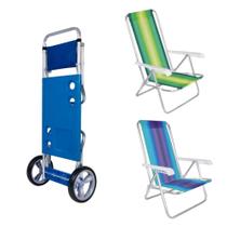 Kit Carrinho de Praia + 2 Cadeiras de Praia Aluminio Mor