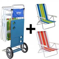 Kit Carrinho de Praia + 2 Cadeiras de Praia Reclinavel Mor