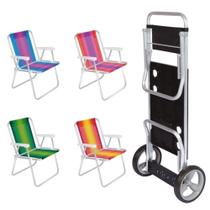 Kit Carrinho de Praia + 4 Cadeiras de Praia Aluminio Mor