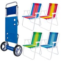 Kit Carrinho de Praia + 4 Cadeiras de Praia em Aco Mor