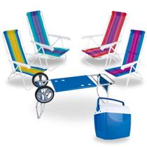 Kit Carrinho de Praia + Caixa Termica 26 L + 4 Cadeiras 8 Posicoes em Aco Mor