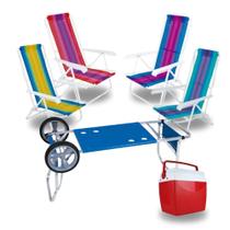 Kit Carrinho de Praia + Caixa Termica 26l + 4 Cadeiras 8 Posicoes em Aco Mor