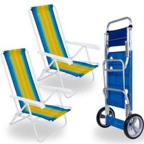 Kit Carrinho de Praia com Avanco + 2 Cadeiras Aco 4 Posicoes Mor