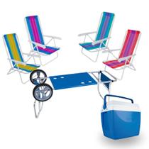 Kit Carrinho de Praia com Avanco + 4 Cadeiras 4 Posicoes em Aco + Caixa Termica 34 Litros Mor