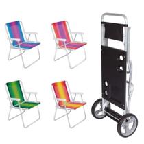 Kit Carrinho de Praia com Avanco + 4 Cadeiras de Praia em Aluminio Mor