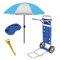 Kit Carrinho De Praia Com Avanço + Mesa Portatil + Guarda Sol + Saca Areia - Mor