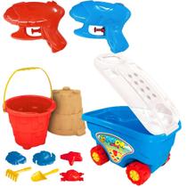 Kit Carrinho De Praia Infantil E 2 Lançadores De Água Com Acessórios Arminha De Brinquedos GGB E DM Toys