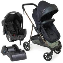 Kit carrinho napoli trio preto cobre 1447ptc galzerano com bebê conforto e base