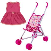 Kit Carrinho Para Boneca Bebê Reborn + Vestido Rosa Menina Kit Carrinho Para Boneca Bebê Reborn + Vestido Rosa Menina