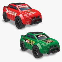 Kit Carrinho Pick Up Force Bombeiro + Selva Camionete Carro Roda Livre Menino Menina