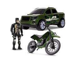 kit Carrinho Pickup Militar c/ Moto Mais Soldado - Samba Toys