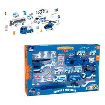 Kit Carrinho Polícia 27 Pc Jipe Moto Caminhão Helicóptero