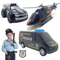 Kit Carrinho Polícia Helicóptero Van Brinquedo Menino - DIVERPLAS