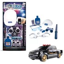 Kit Carrinho Polícia Pick-up Caminhonete + Kit Police Detective Set