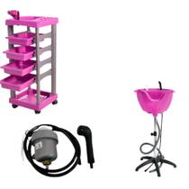 kit carrinho rosa + lavatorio + aquecedor agua profissional