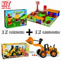 kit Carrinho Trator Escavadeira e Fazendinha Adijomar Brinquedos kit Carrinho Trator Escavadeira e Fazendinha Adijomar Brinquedos