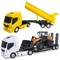 Kit Carrinhos 2 Caminhões e 1 Trator de Brinquedo Todos Articulados Grandes Usual - Usual Brinquedos