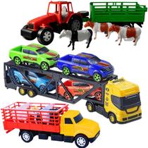 Kit Carrinhos Caminhão Caminhonete Trator Boiadeiro Crianças