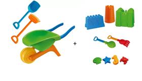 Kit Carriola Praia Beach Play + Castelo Completo Pá Rastelo Formas Usual