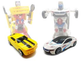 Kit Carro Vira Robô Camaro + Carro Vira Robô Bmw Com Som Luz
