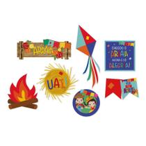 Kit Cartazes decorativos temáticos Festa Junina Vem pro Arraiá papel cartão 7 Un