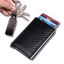 Kit Carteira Antifurto Rfid + Chaveiro Fibra De Carbono Pu