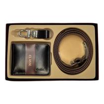 Kit Carteira Cinto Chaveiro Classe Couro Masculino Social 173 Original