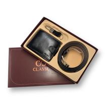 Kit Carteira Cinto Chaveiro Classe Couro Social Botão 173-1