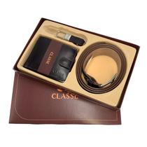 Kit Carteira Cinto Chaveiro Classe Couro Social Botão 173-1 Kit Carteira Cinto Chaveiro Classe Couro Social Botão 173-1