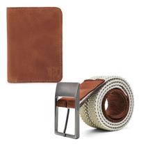 Kit Carteira Cinto Masculino Couro Legítimo Casual Sport