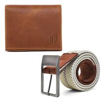 Kit Carteira Cinto Masculino Em Couro Legítimo Casual