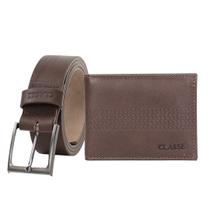 Kit Carteira Cinto Masculino Em Couro Legitimo Classe