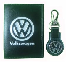 Kit Carteira Couro Porta Documento Chaveiro Volkswagen Vw