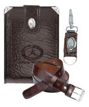 Kit Carteira M1Ch + Chaveiro + Cinto Mitty Em Couro +