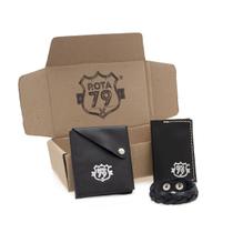 Kit Carteira Masculina com Porta Cartão Rústico e Pulseira em Couro Exclusivo Moderno