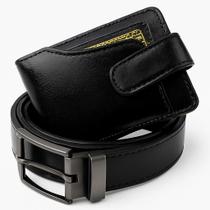 Kit Carteira Masculina Couro Legitimo + Cinto Dupla Face 2 Em1 Preto e Marrom com Fivela Giratória